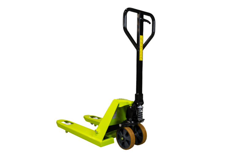 grön pallyftare med korta gafflar