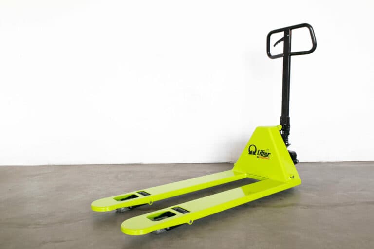 Gröna pramac pallyftare med låga gafflar