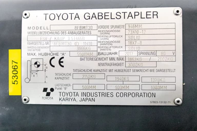 Toyota-8FBMT30 typskylt