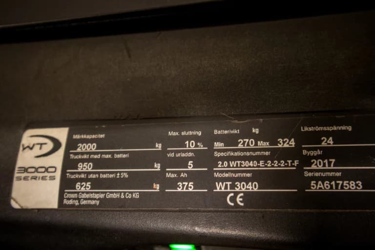 Crown WT3040 begagnad låglyftare lyftdiagram